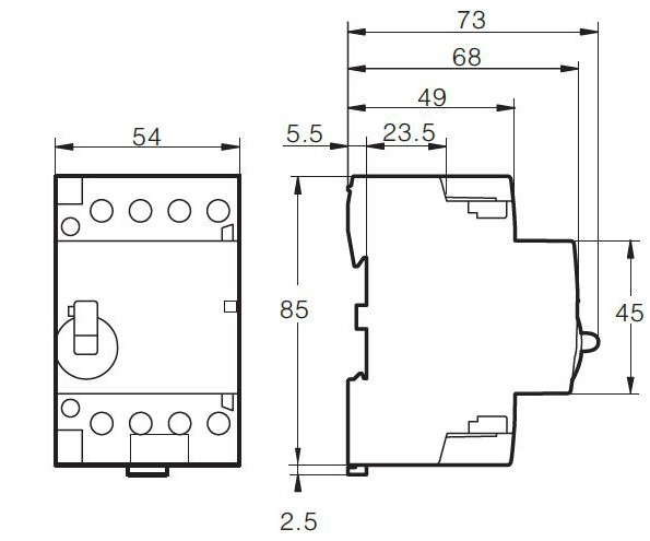 Dimensiones 4 polos contactor modular adajusa